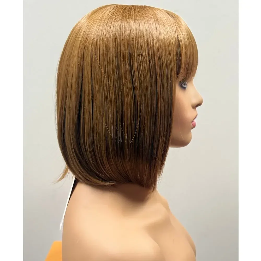 WigsBuy Strawberry Blonde Synthetic Bob Wig with Bangs Short Straight 12